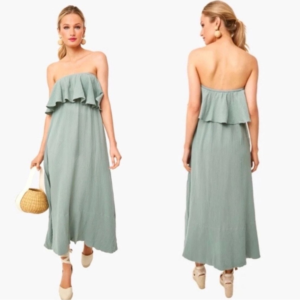 Tuckernuck Pomander Place Cotton Gauze Mallorca Strapless Maxi Dress M Green
